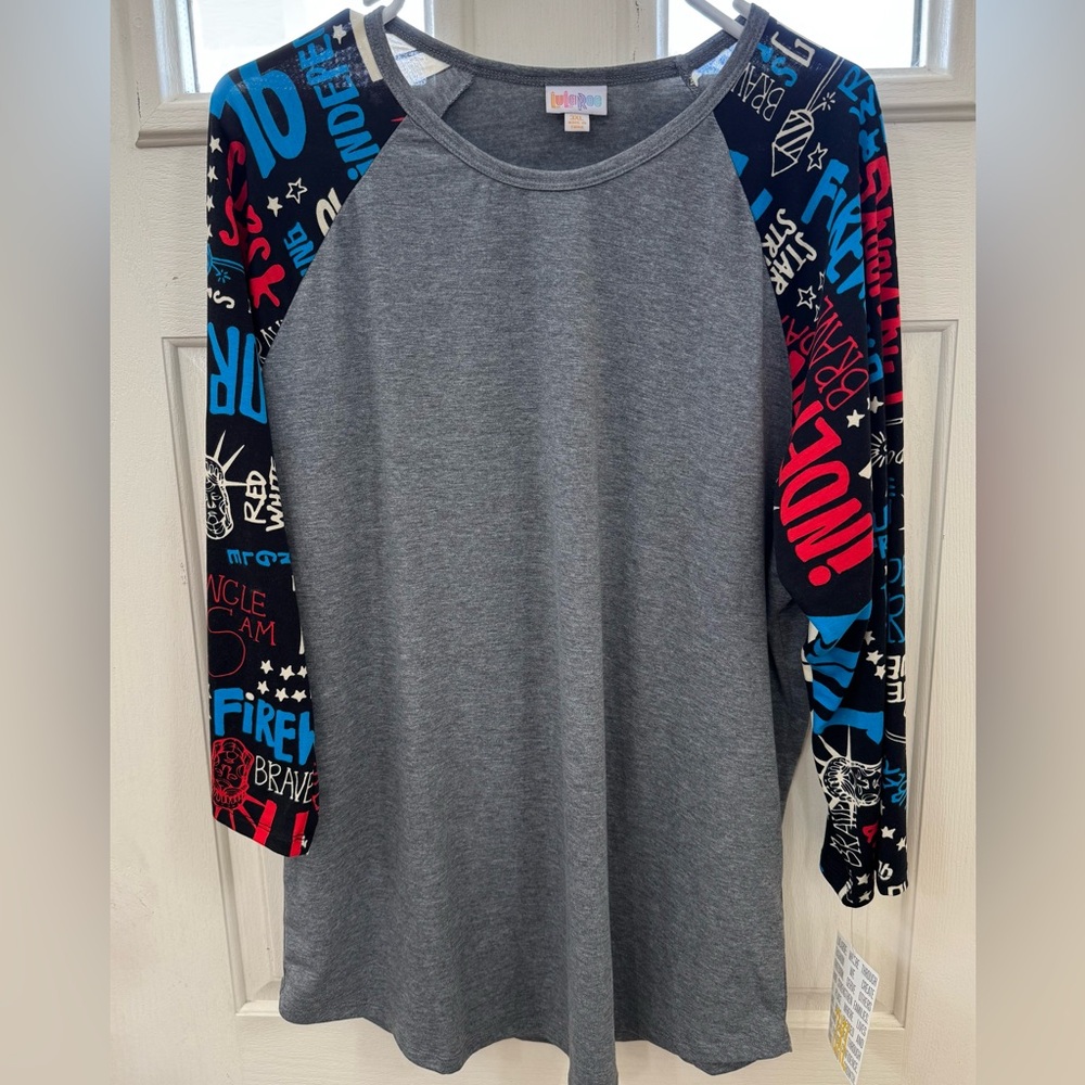 NWT - LuLaRoe - Patriotic Americana Polyester Blend 3/4 Sleeve Top - 3XL